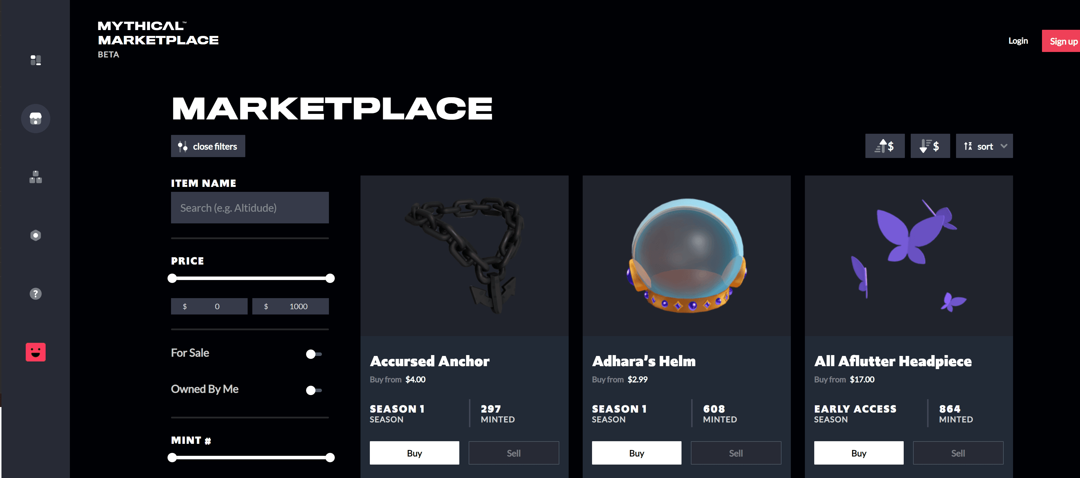 A screenshot of the Blankos Mythical Marketplace